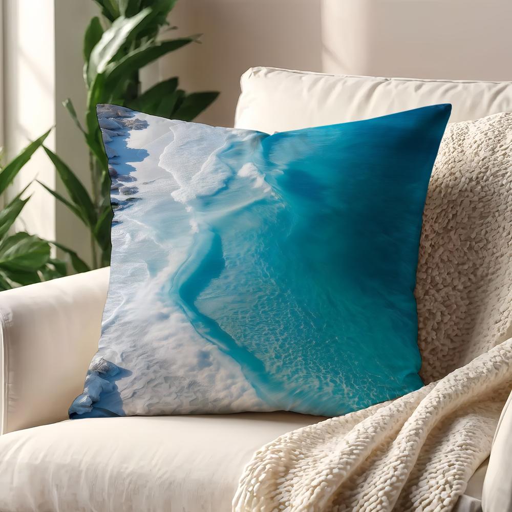 White Foamy Waves On the Beach Cushion Cover For Pillow Printing Sofa Decoration Home Room Coffee Shop Office Nordic Simplicity