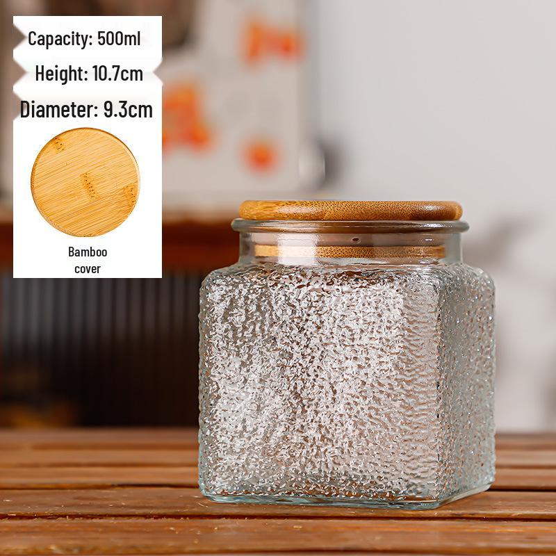 Retro Carved Storage Jar with Acacia Wood Lid for Grains, Dried Fruits, and Snacks