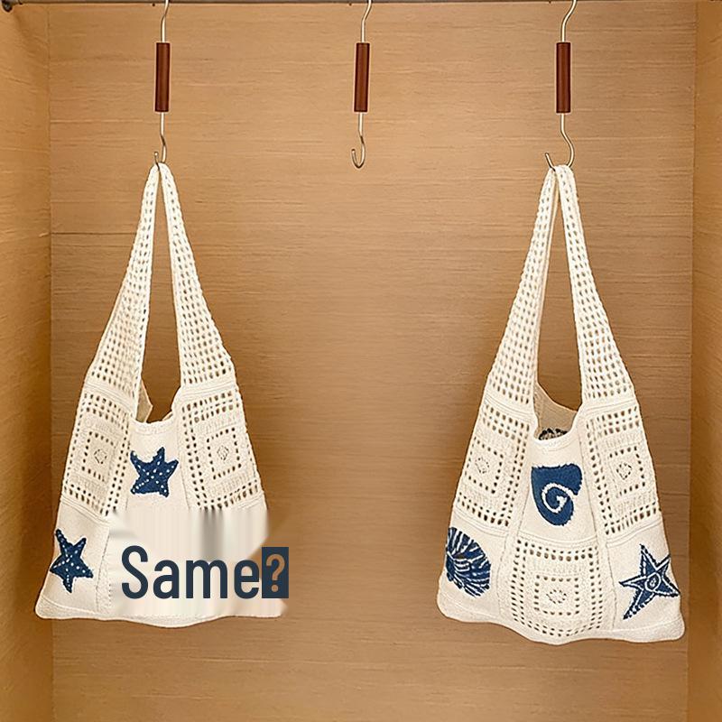 Knitted Beach Resort Hollow Tote: Women's Large Capacity Single Shoulder Bag for Commute or Outing