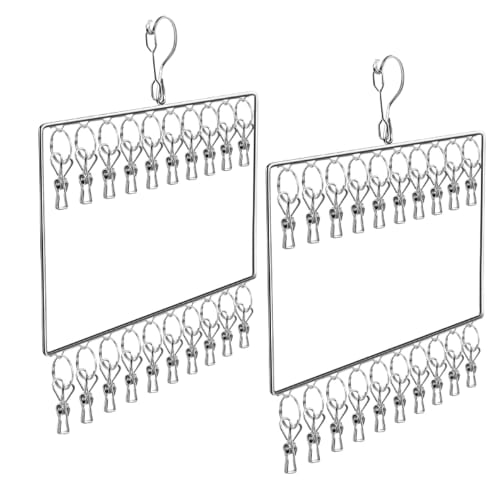 ideamall Stainless Steel Vertical Clothes Pinch Hanger for Laundry and Socks, Space-Saving, with Clips, Set of 2 (2 Tiers)