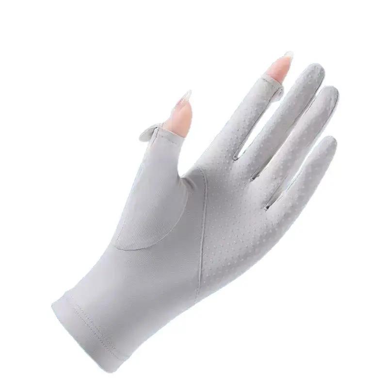 Summer Ice Silk Gloves Breathable UV Protection  Fingerless Driving Cycling Outdoor Sports Gloves with Flip Cover
