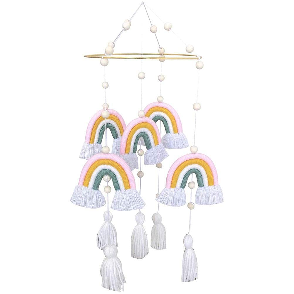 Rainbow Cot Mobile, Boho Crib Mobile Nursery Cot Macrame Rainbow Ceiling Boho Hanging Shower Gift (2)