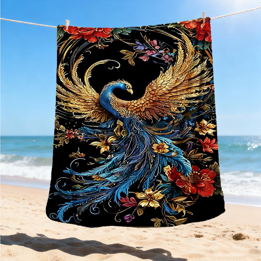 1pc Phoenix Feather Print Outdoor Blanket, Lightweight Polyester,