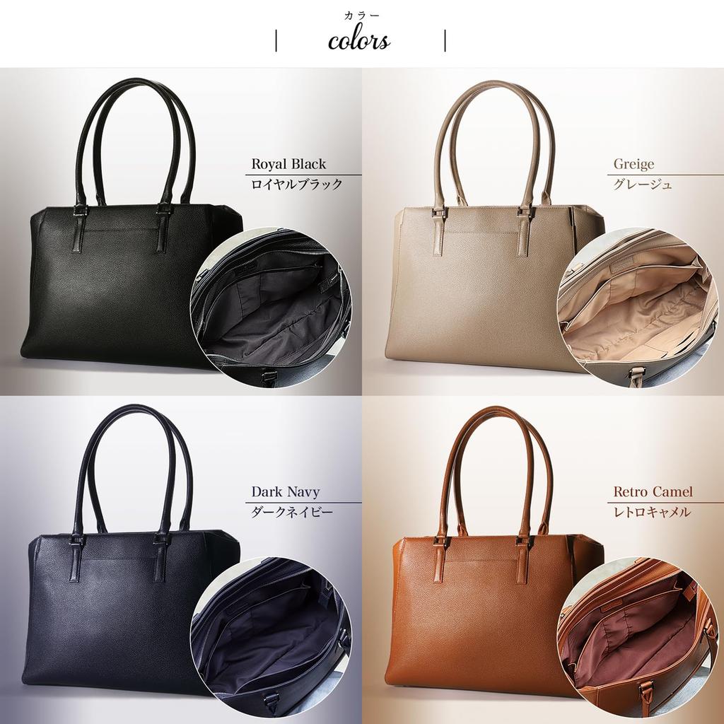 Business Genuine Large A4 Fits with Exterior Pocket and Bottom Studs RT9 [BLUE SINCERE] Women's Bag, Leather, Capacity, Size, 14-inch Laptop,