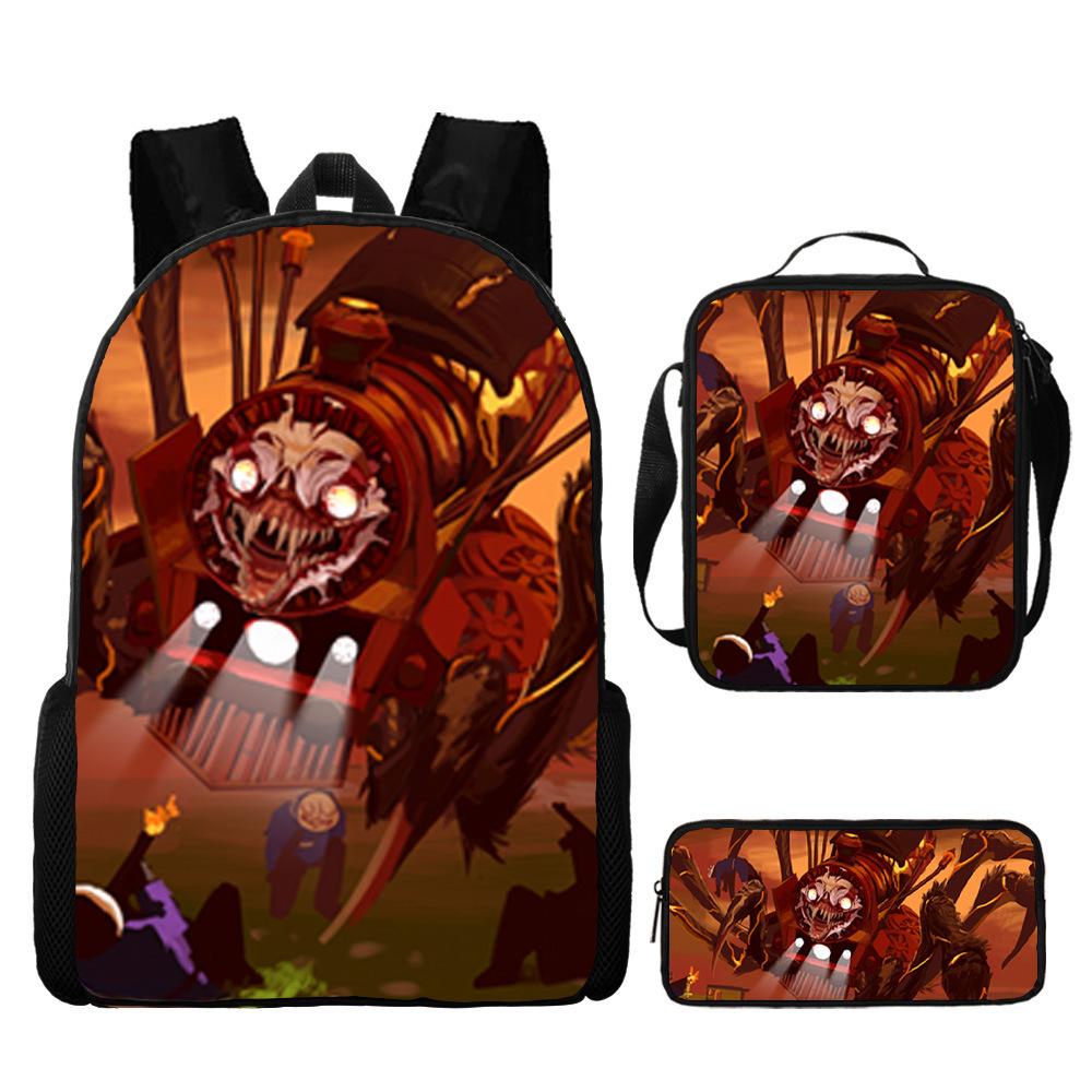 Choochoocharles Little Train Cartoon Backpack Three-Piece Student School Bag Satchel Pencil Case pencil bag