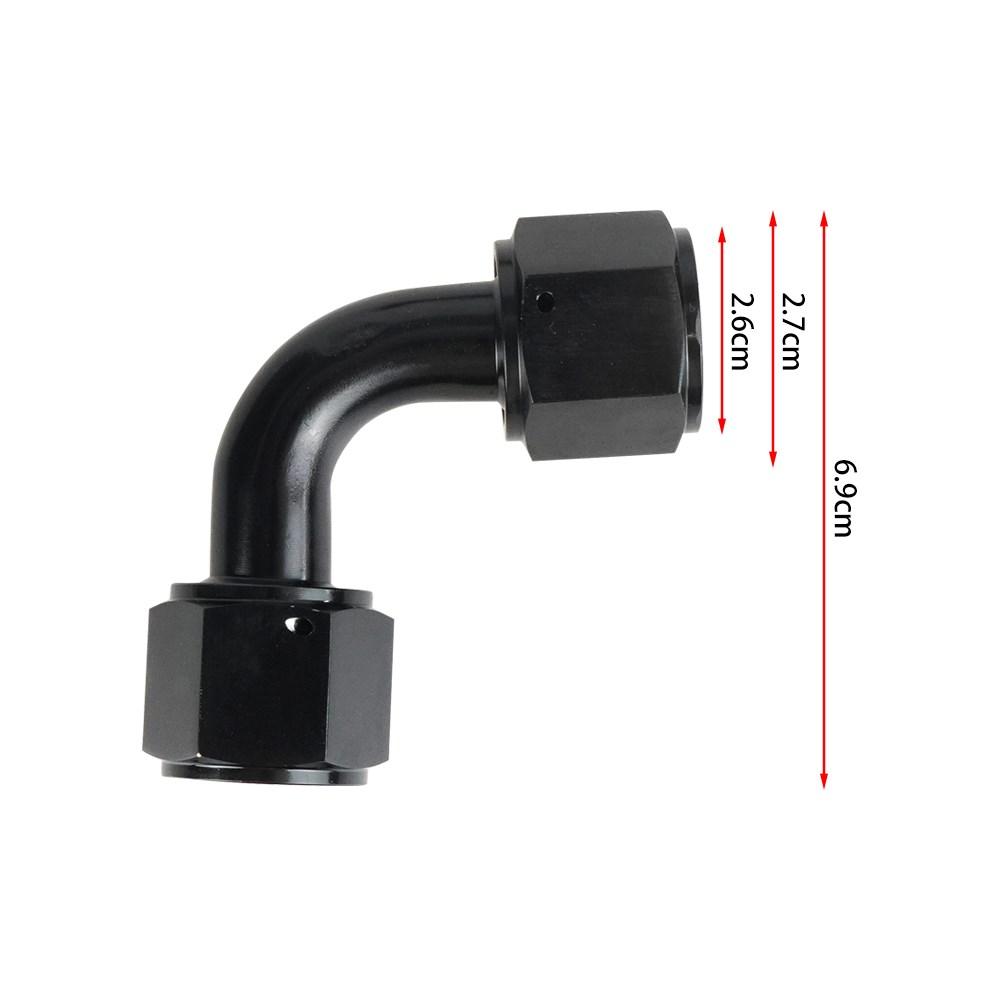 AN4/AN6/AN8/AN10 Unión Hembra a Hembra Recta 0°/45°/90° Grados Adaptadores de Racor Giratorio para Extremo de Manguera Aluminio Anodizado Negro