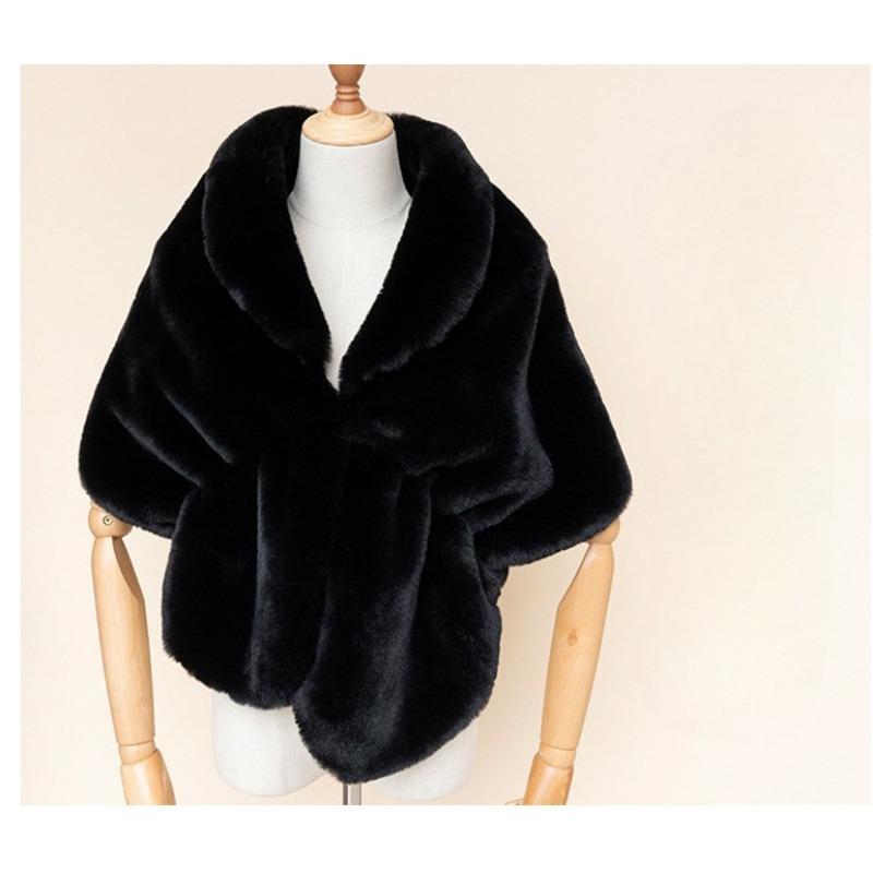 

Жіночий зимовий теплий повсякденний модний хустковий відкидний комір, універсальний плащ із імітації хутра кролика One size чорний