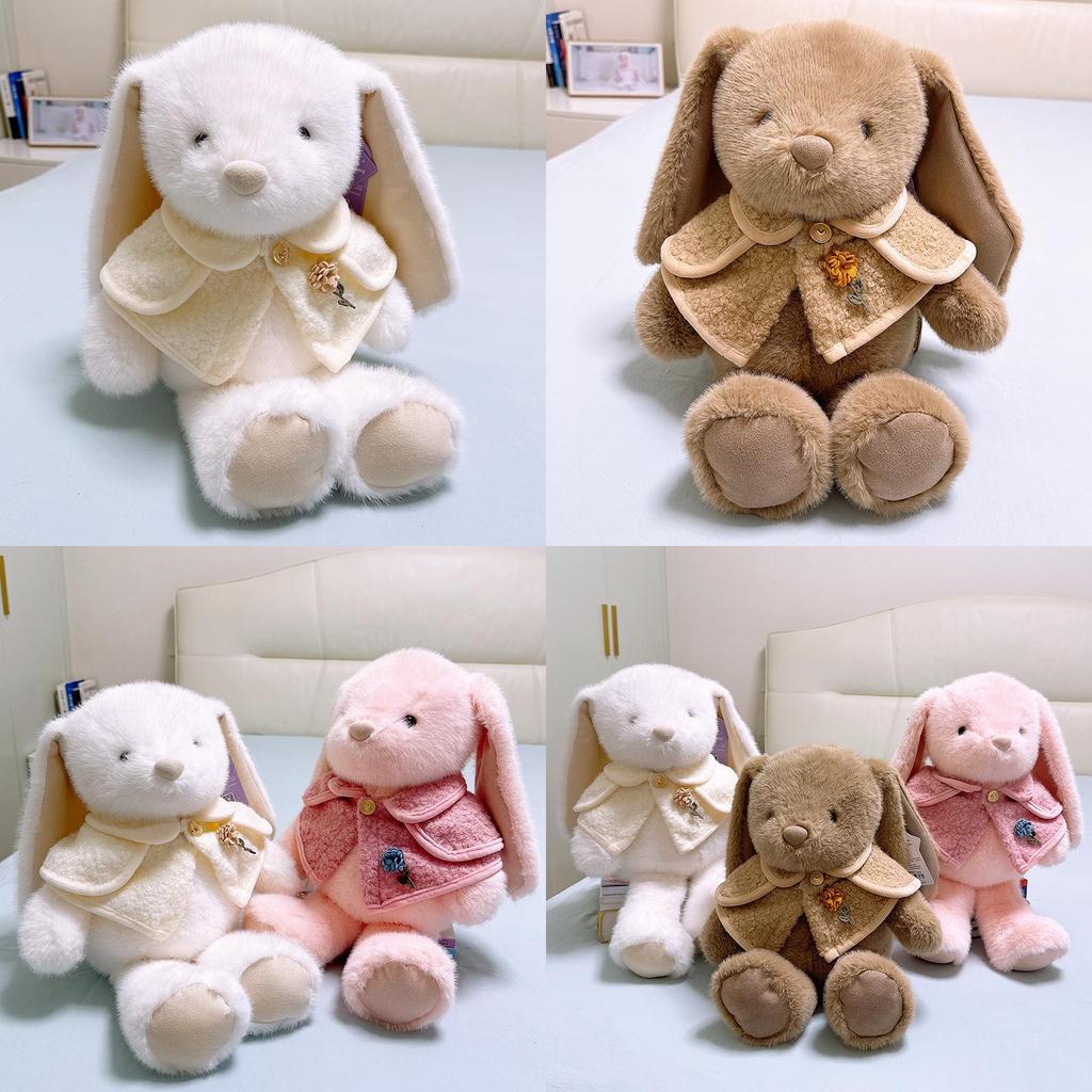 Plush Rabbit Stuffed Animal Sitters With Cloak And Flower Decor For Girls Gift And Home Decor