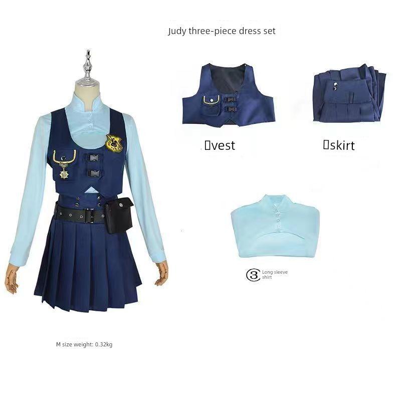 Judy Cosplay Costume Girls' Dress Judy Rabbit Police Officer Cosplay Little Girl Birthday Dress Lolita Puffy Dress