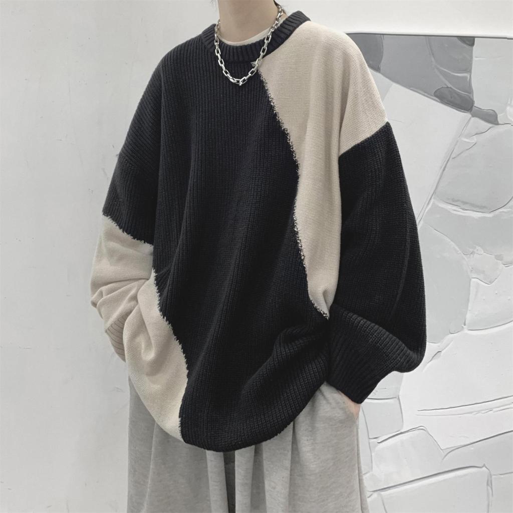 Irregular Splicing Sweater for Men, American Style Lazy High-end Knitted Sweater, Autumn and Winter Oversize Couple Sweater Jacket