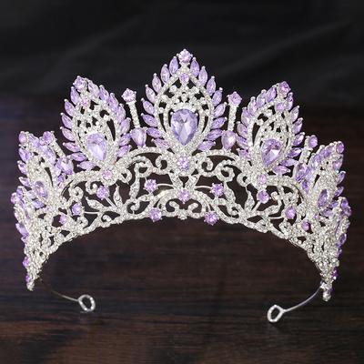 Royal Queen Paarse Kroon Grote Diadeem Bruid Tiara Elegant Bruids Huwelijksfeest Prinsessenkroon Haaraccessoire voor Vrouwen
