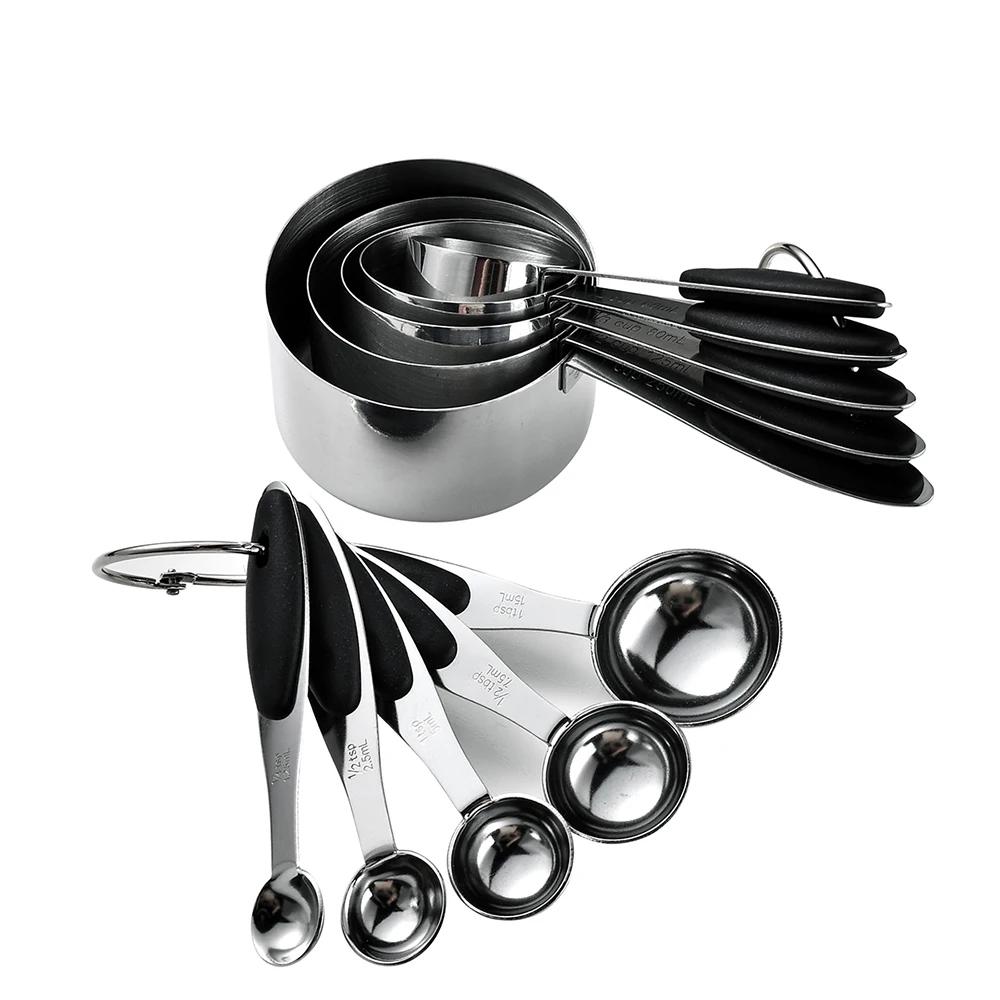 5/10Piece Silver Measuring Cups and Spoons Set Stainless Steel Measuring Cup Kitchen Measuring Spoon Scoop For Baking