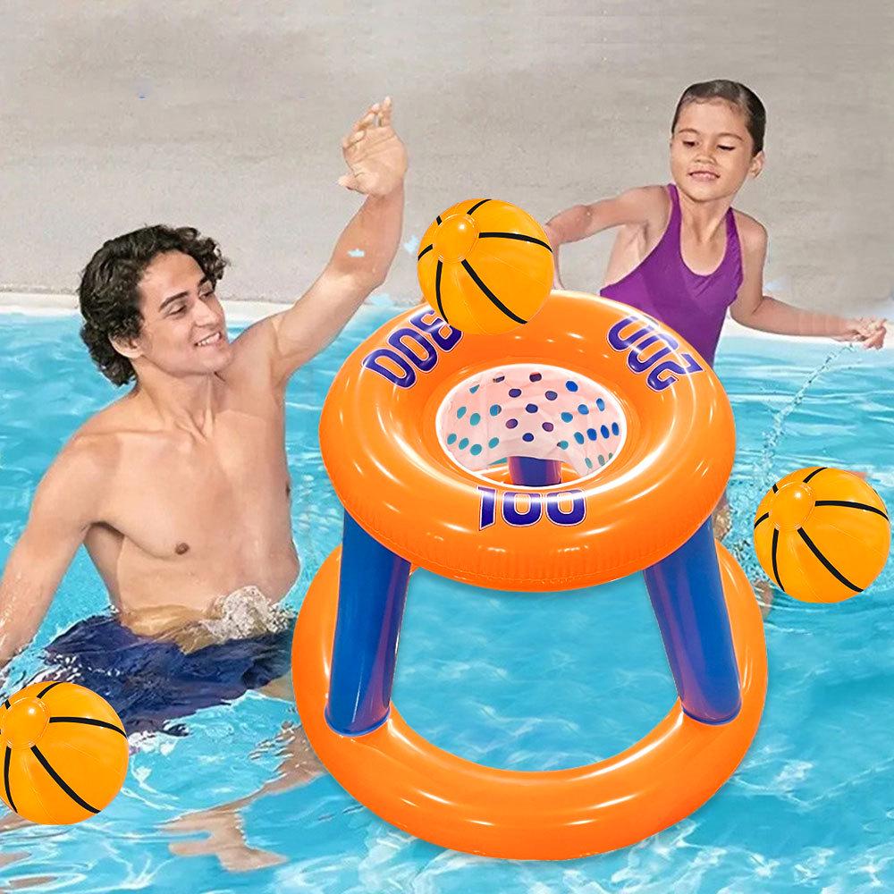 Inflatable Water Basketball Hoop and Ring Toss Set for Beach and Pool Fun