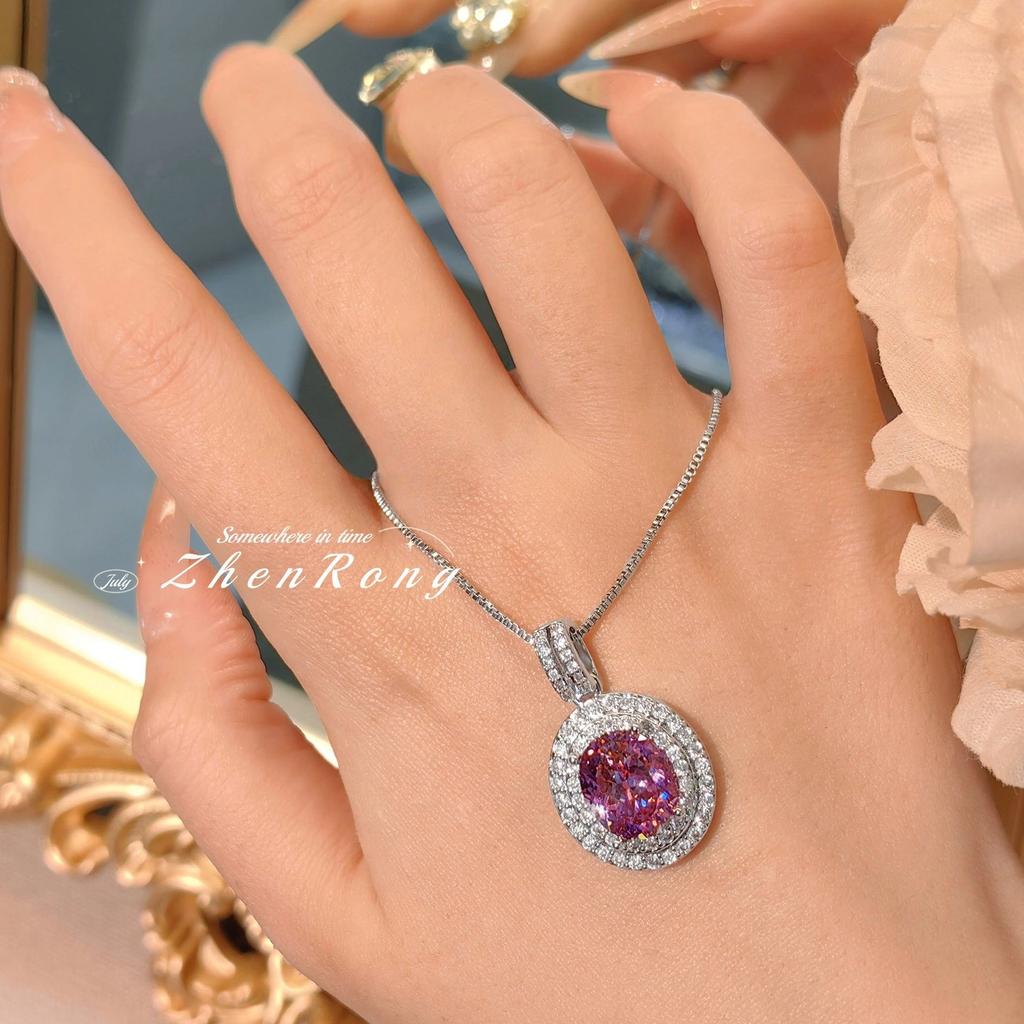 Classic Luxury Aaa Zirconia  Color Jewelry Sets For Women Elegant Pink Cz Pendant Necklace Rings Female Anniversary Gift