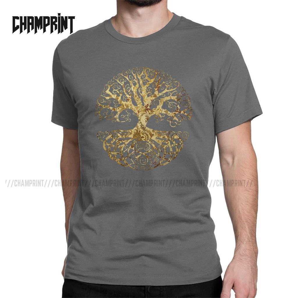 Tree Of Life T-Shirt for Men Forest Nature Budda Symbol Novelty Pure Cotton Tees Round Neck Short Sleeve T Shirts Birthday Gift