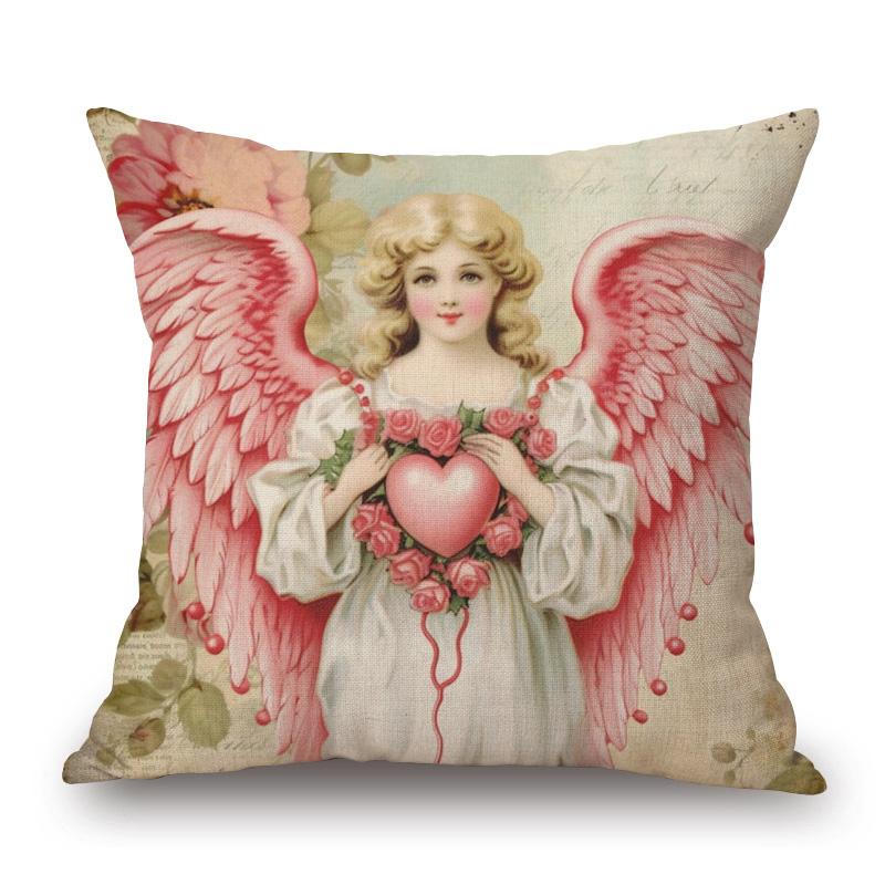 Victorian Angel Baby Cushion Cover European Vintage Baby With Flowers Love Pillow Case
