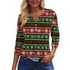 Women's Casual Fashion V-neck Loose Versatile Christmas Print Three-quarter Sleeve Top