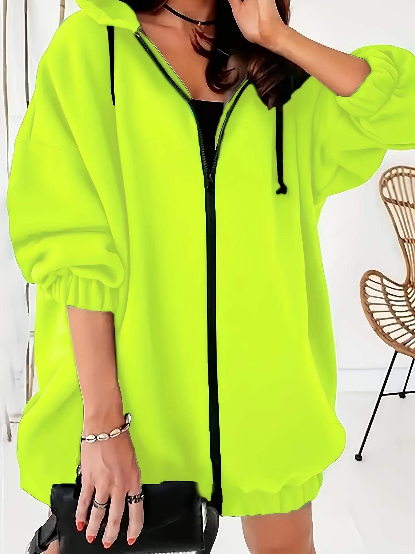 Fluorescent Green Plus Size Zipper Hoodie Jacket XL