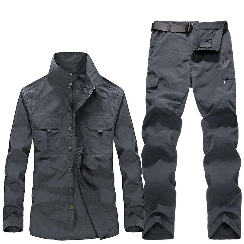 Set Due Pezzi da Uomo Taglie Forti per Primavera e Autunno: Giacca a Bottoni Asciugatura Rapida + Pantaloni Comodi, Abbigliamento da Escursionismo all'Aperto, Abbigliamento Sportivo, Abbigliamento da Lavoro