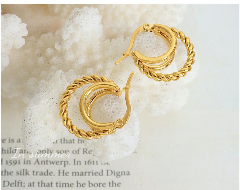 Bohemian Geometric Triple Layer Non-fading Twisted Women's Titanium Steel Earrings