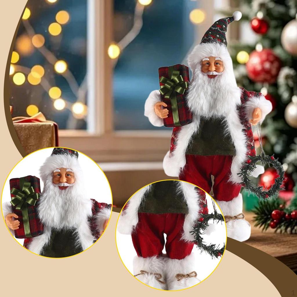 Santa Claus Figurine Christmas Doll Toy Adornment Traditional Standing Figure Xmas Decor for