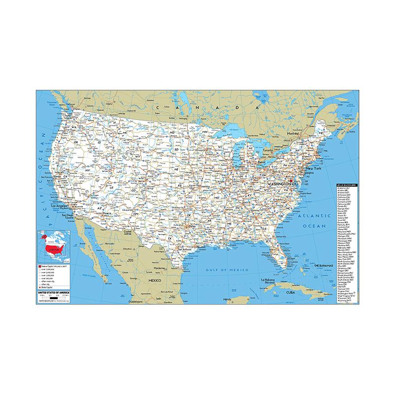 English Map USA Map Road Map Painting Living Room Home Decoration Children School Supplies Geography Education Tools 59*42cm