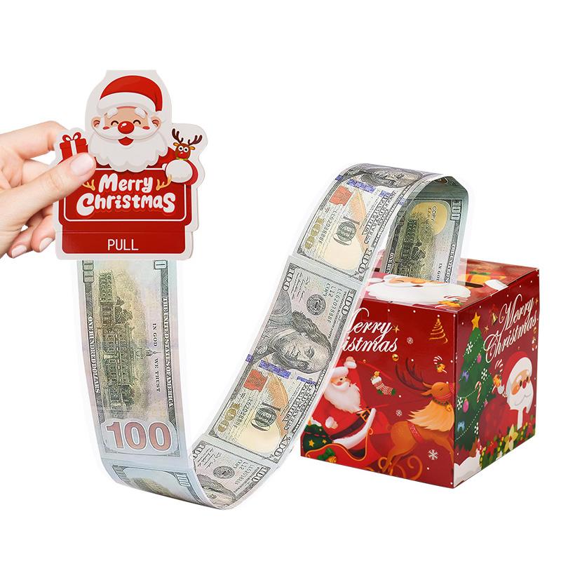 Christmas Money Gift Box Cash Pull Out Storage Box with 52 Transparent Bag Kids Christmas DIY Surprise Gift New Year Party Decor