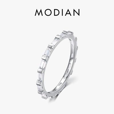 Anillo de dedo de lujo Modian de Plata de Ley 925 totalmente transparente CZ para mujer, joyería fina de plata de compromiso de boda Cassic