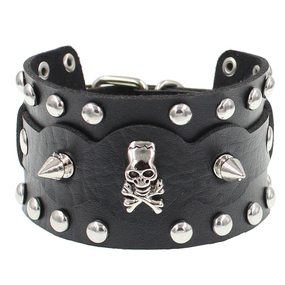 New Harajuku Round Gothic Skeleton Star Skull Punk Rivet Bracelet Retro Couple Bangle PU Leather Bracelet Jewelry Gift