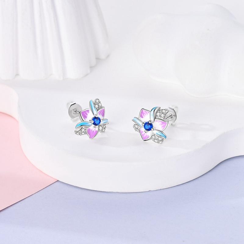 925 Silver Earrings Jewelry Hoop Flower Ear Studs Campanula Sparkling Pave Earring Wedding Gift For Women Anniversary