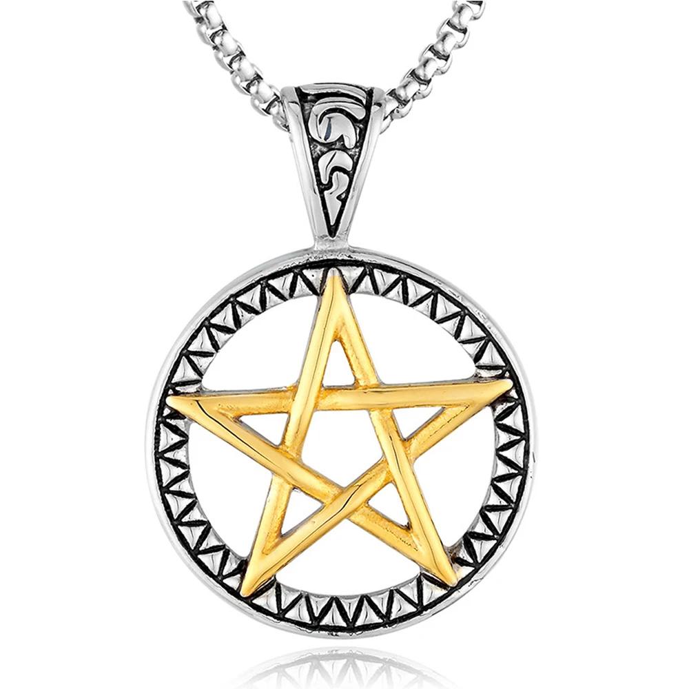 316L Rostfritt Stål Pentagram Hänge Halsband Vintage Satan Punk Hip Hop Biker Berlock Pentagram Halsband Smycken Grossist