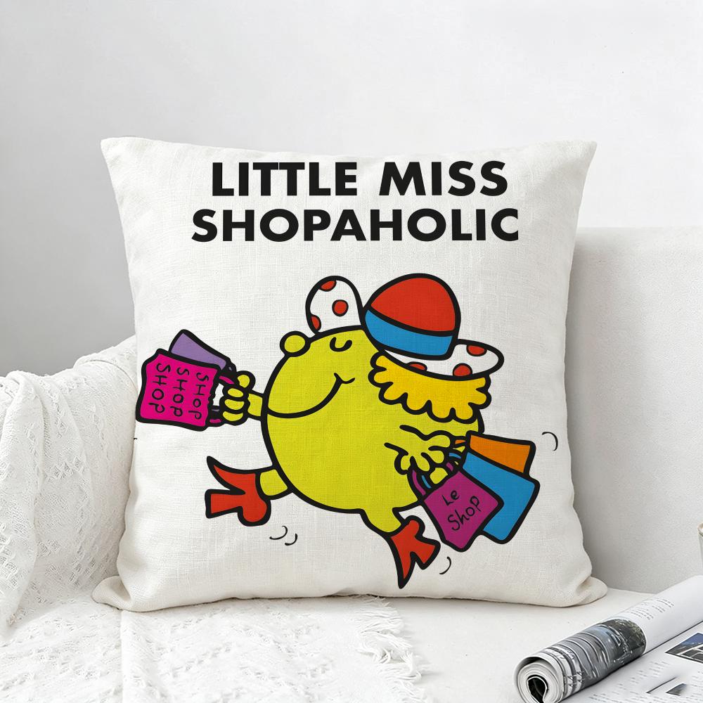 Cartoon Mr Men and Little Miss Cushion Cover Natural Linen Pillowcase Set AllinOne Decor for Sofa Bedroom Chair