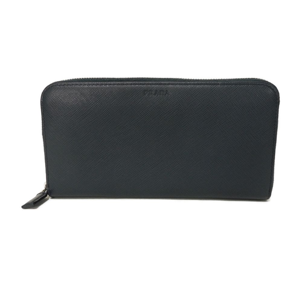 Used 11569 Saffiano Zip Around Wallet 2ML317 PN9 F0216 7940 Navy Zip Around Logo Embossed Baltic Unisex from Japan