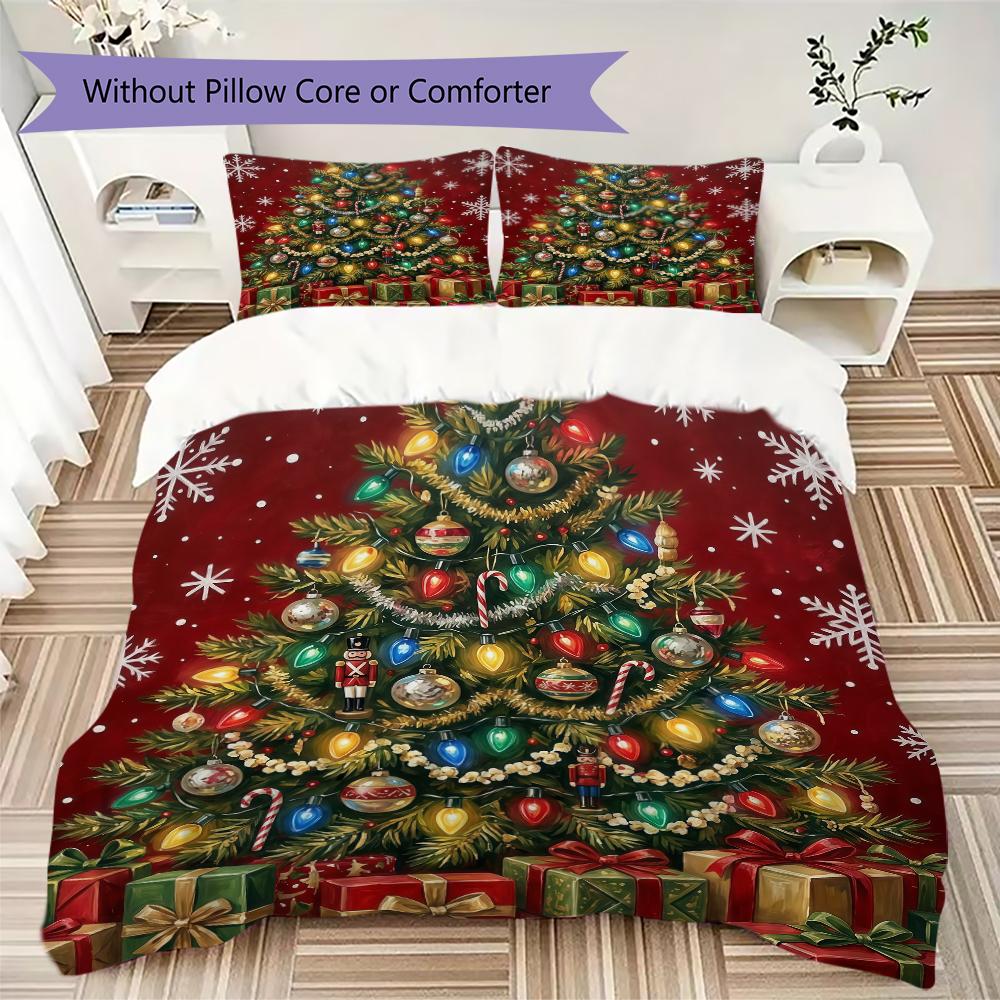 North Pole Delivery Pattern Bedding uilt Set uilt Cover Pillowcase Home Decoration Birthday Gift (1 * duvet cover + 2 * pillowcase without core)_XIA