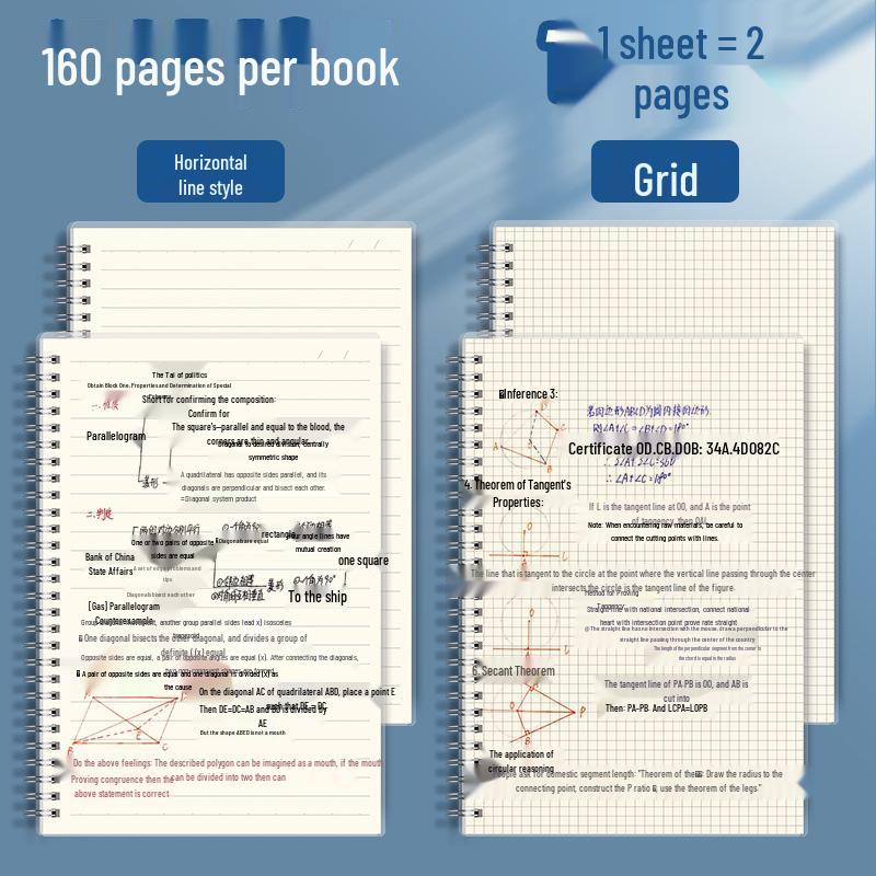 Quaderno B5 Ispessito con Copertina Laterale in Griglia A5 e Righe o Diario A4 Vuoto