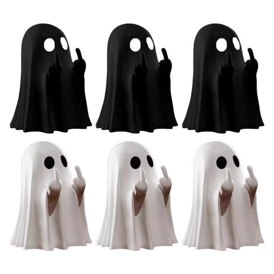 1/2/3/4/6Pcs Halloween Middle Finger Ghost Figurine Mini Spooky Ghost Statue Holiday Party Home Office Desktop Decoration Ornament