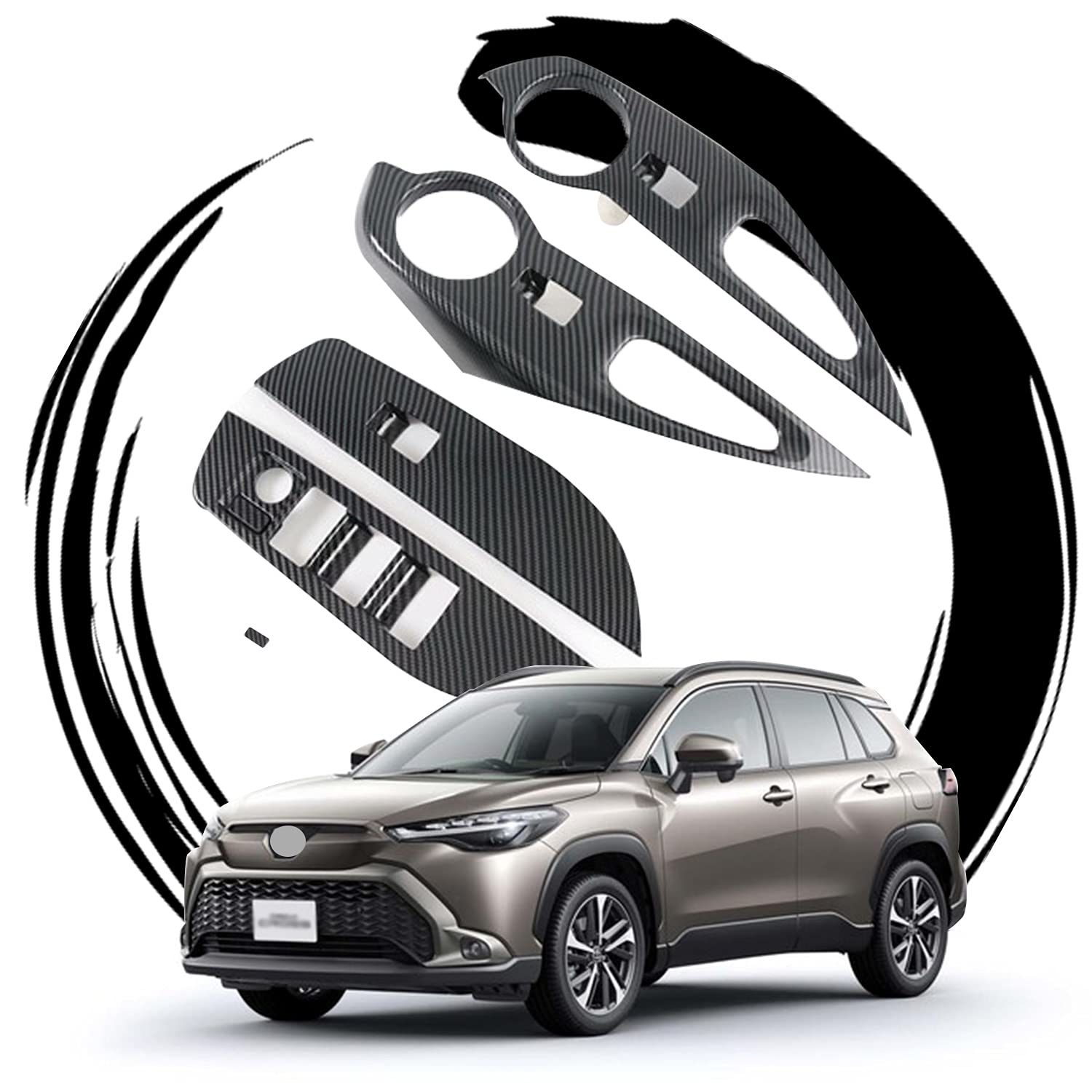 

Ruiya Улучшенные Новые Совместимые с Toyota Накладки на Панель Переключателей Дверей Corolla Cross, Внутренние Накладки на Панель Переключателей Дверей для Corolla Cross, Набор Аксессуаров из АБС-пластика с Карбоновым Покрытием,