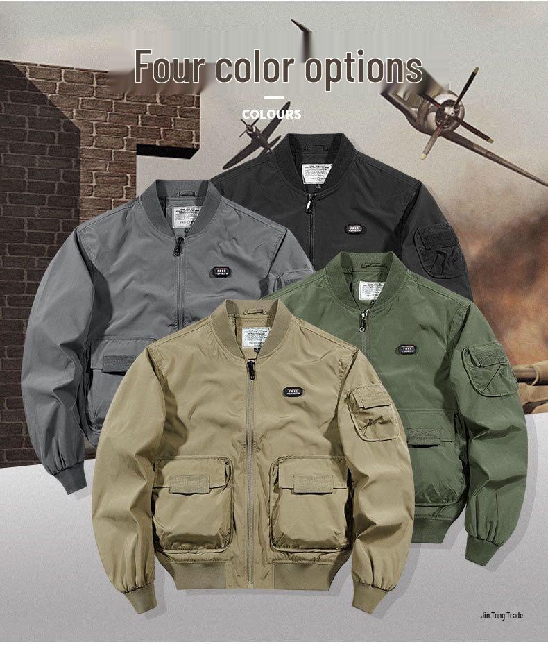 Pánská ležérní volná bavlněná bomber bunda s baseballovým límcem - Podzim/Zima 2025