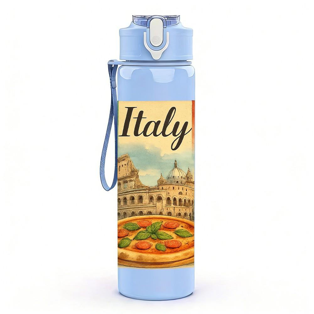 1PC Italy Pizza Tower Travel Poster 750ml Color Plastic Sports Water Bottle Leakproof Flip Straw Lid For Sports Office Home Use