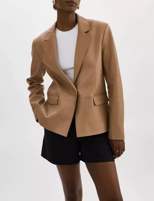 AL KHALID Women Leather Party Handmade Tan Blazer Stylish Formal Designer Real Lambskin