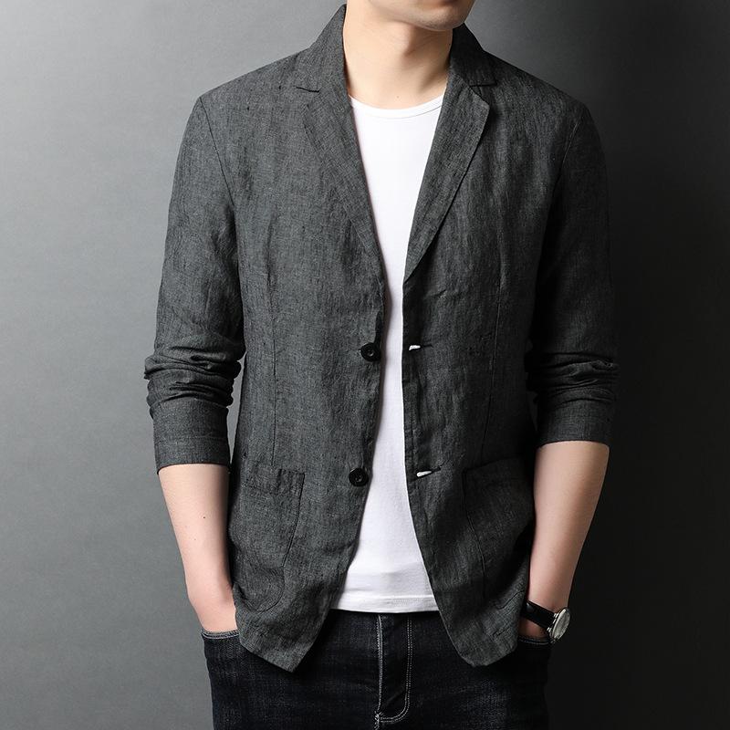 Autumn Spring and Summer New Young Men Linen Suit Fashion Korean Style Loose Thin Coat Two Buttons Casual