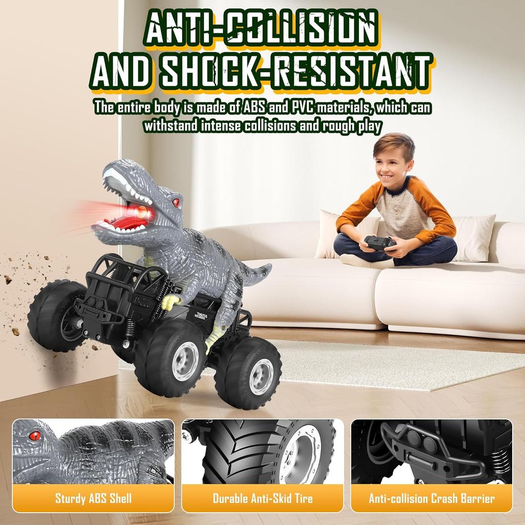 Remote Control Car, 2.4GHz 1:18 RC Cars With Light, 98FT 8KM/H 2-Rechargeable Battery, All Terrain Monster Remote Control Truck Toy, Dinosaur Monster
