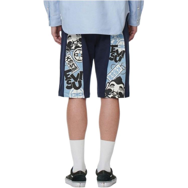 Evisu Buddha Head Pattern Comfortable Casual Versatile Shorts Men shorts Dark-Blue 2ESHTM1ST424XX