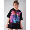 Damen T-Shirt mit 3D-Grafikdruck und farbenfrohem Katzenmotiv, O-Ausschnitt, Harajuku, Y2k-Mode, lässige T-Shirts, übergroße, lockere Oberteile, weibliche Streetwear