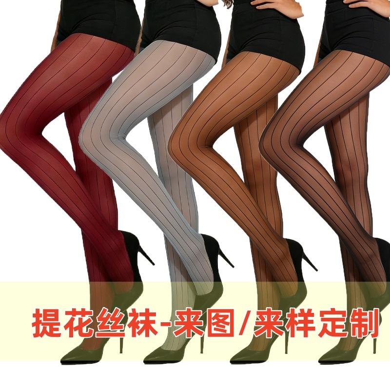 Jacquard vertical striped stockings sexy and thin black silk summer thin anti-hook silk durable stockings line stockings women