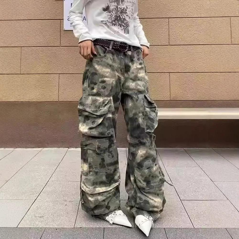 American vibe retro multi-pocket cannonball pants camouflage pants loose overalls casual couple trousers