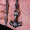 Flerfärgad pärlhalsband med vikingahammare och Thors hammare, rostfritt stål, herrhalsband, Mjolner amulett, smycken