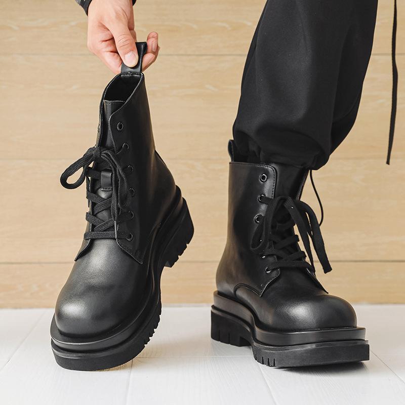 

Мода 2025 новые ботинки Мартин женская обувь британский стиль хайстрит кожаные ботинки пара тренд универсальные на толстой подошве увеличивающие рост ботинки Female size 35