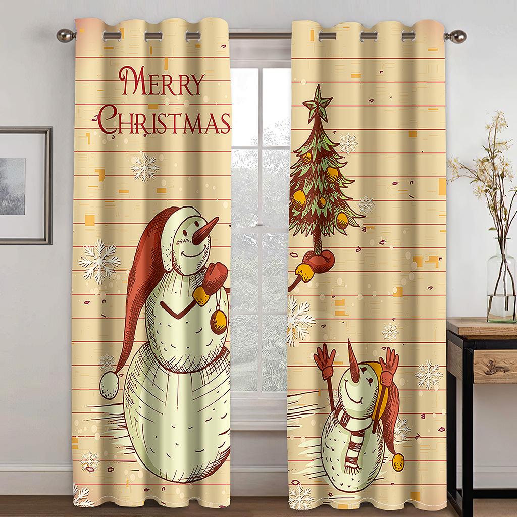 Cartoon Large Image Santa Claus Kawaii Curtain Decoration Christmas Festive Atmosphere Curtain Elk Christmas Tree Pattern