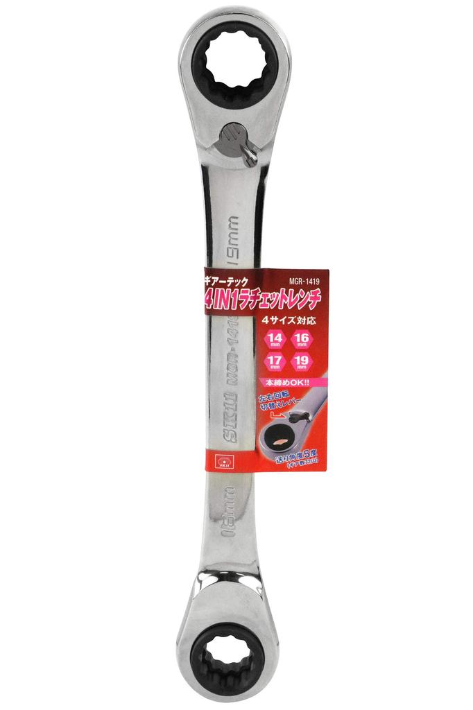 SK11 Geartech Ratchet 4-in-1 Wrench, 14/16/17/9mm compatible, MGR-1419